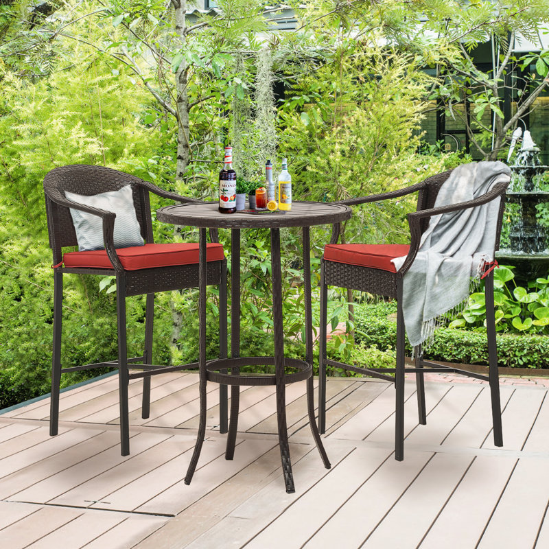 Red Barrel Studio 3 Piece Patio Wicker Height Bar Set w Barstools Metal Top Table for Backyard Poolside Balcony Reviews Wayfair Canada
